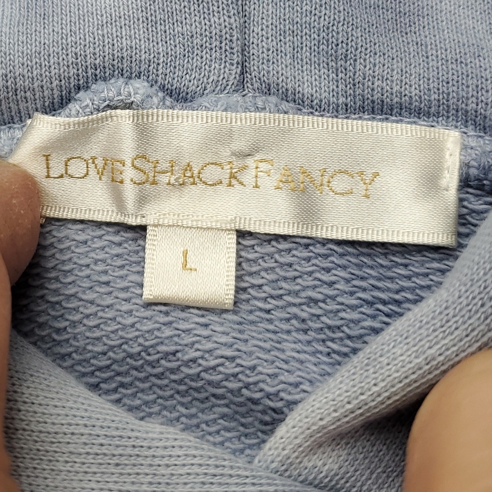 Love Shack Fancy Anarosa Hoodie Sweater in Washed Denim Tie-Dye Women's Size L - Picture 2 of 10